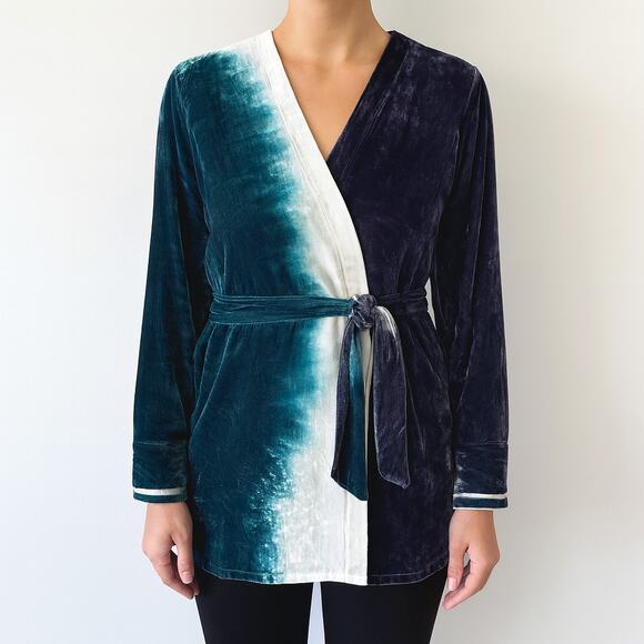 Chaser Silk Blend Lush Tie Dye Kimono Teal White S NWT - Picture 1 of 11